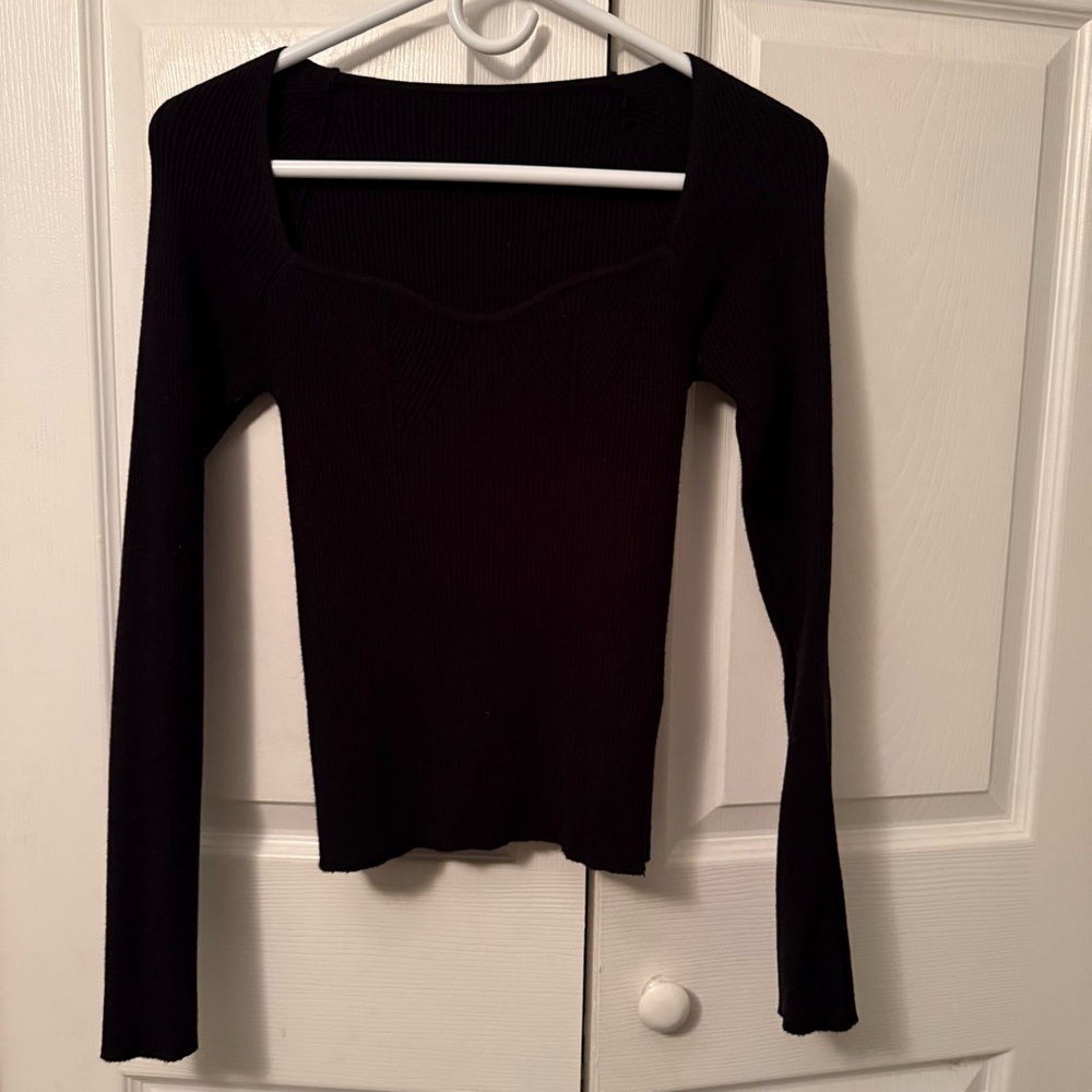 SHEIN Black Ribbed Long Sleeve Top